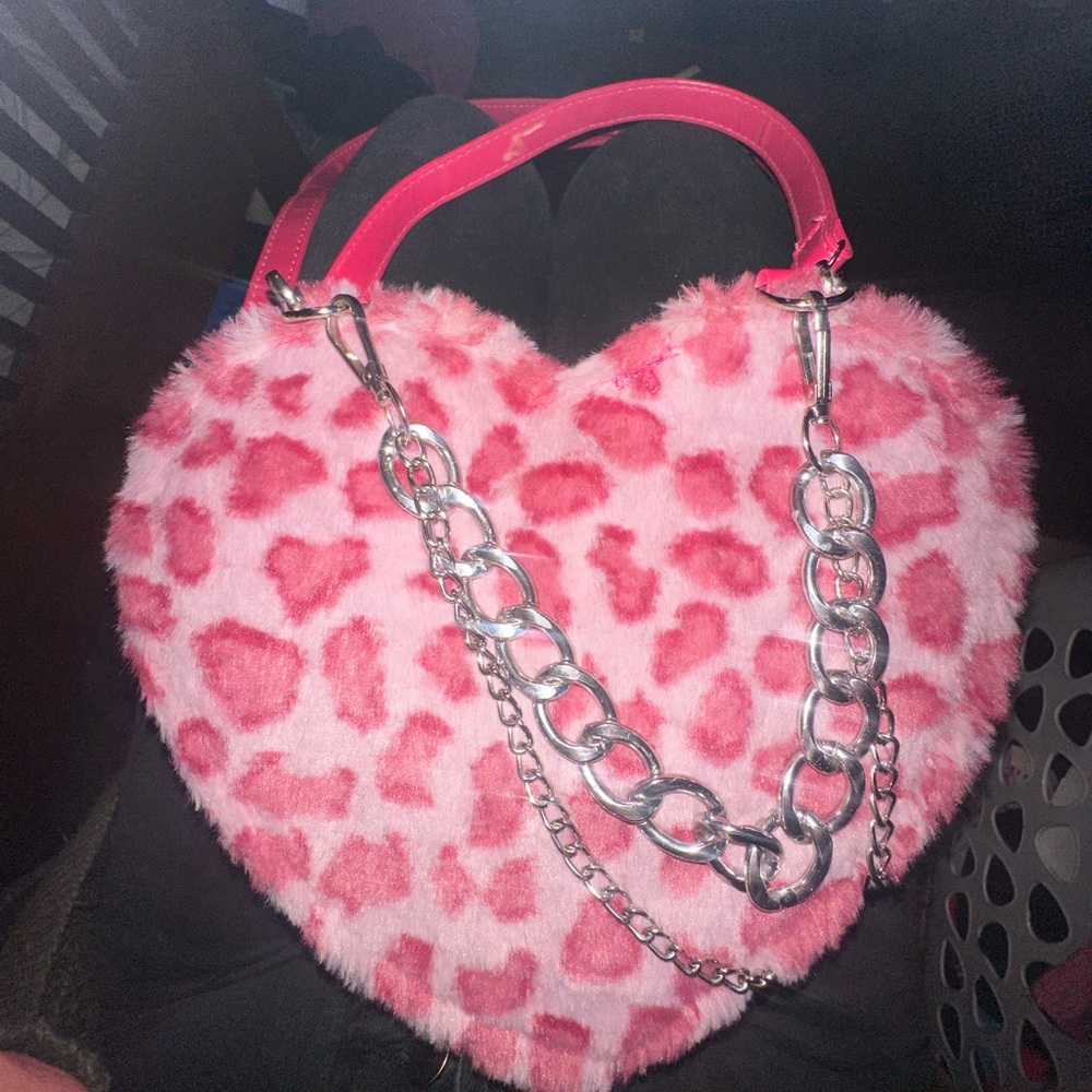 Pink/Hotpink leopard / cheetah print fuzzy furry bag